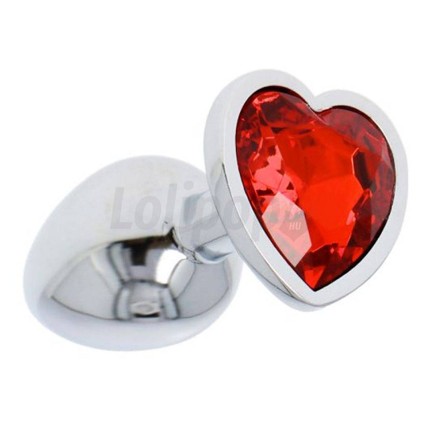 Kis fém anális plug kristállyal piros szív S