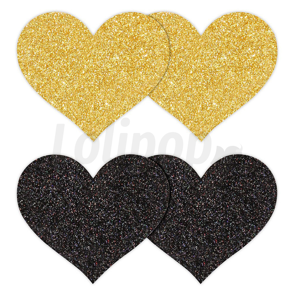 Szív alakú mellbimbó matrica fekete és arany 4 db