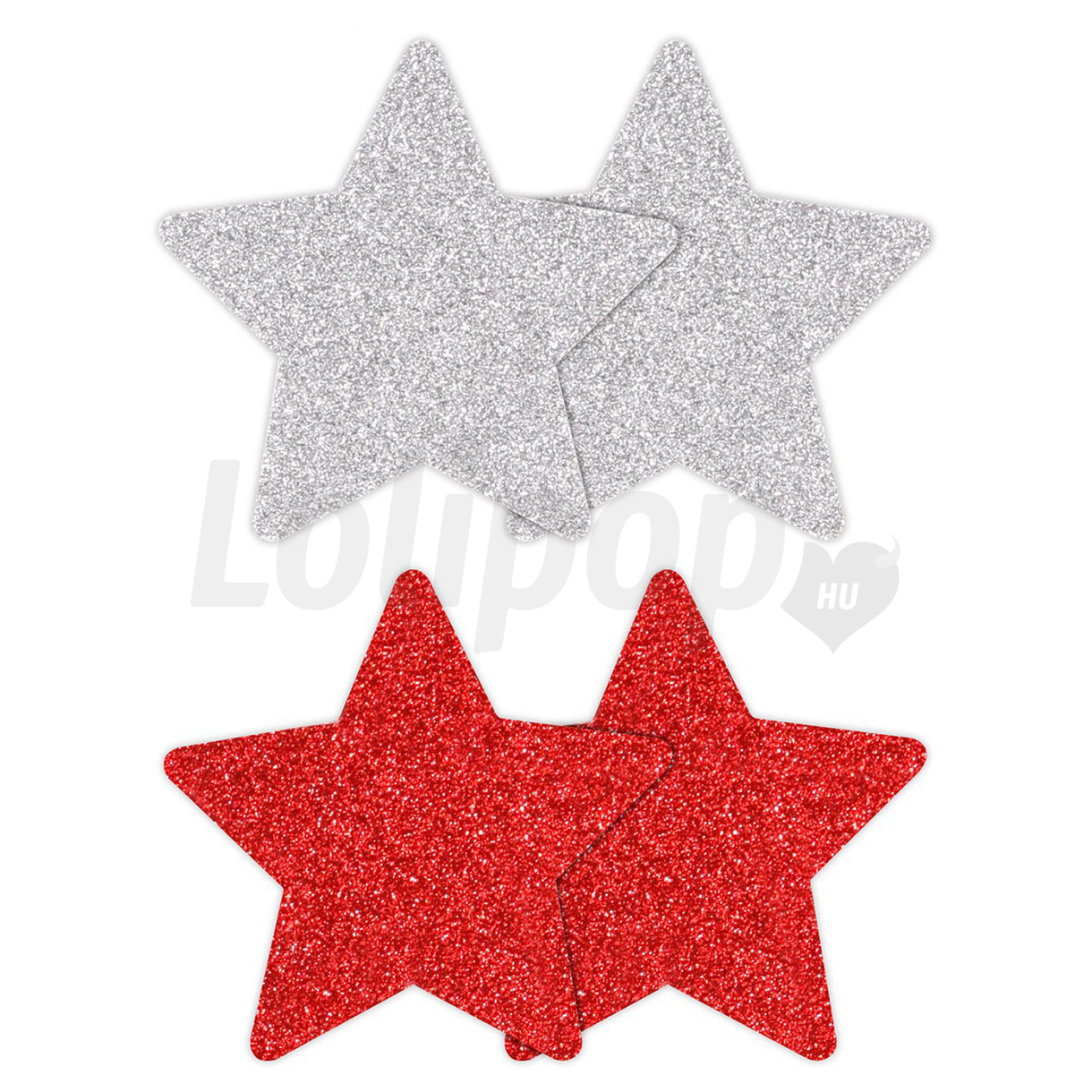 Csillag alakú mellbimbó matrica piros és ezüst 4 db