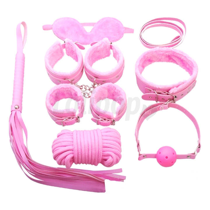 7-részes BDSM szett szőrmével - rózsaszín