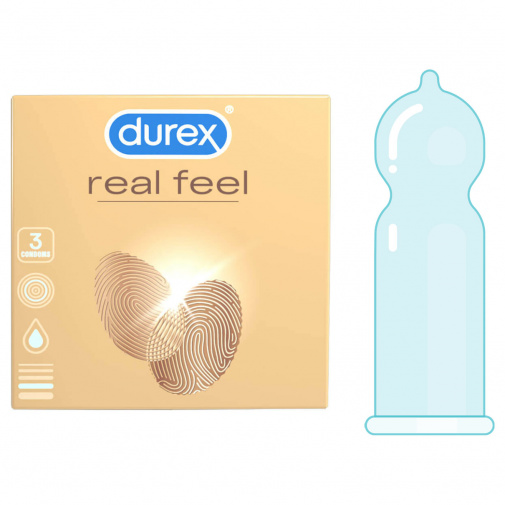 Durex Real Feel 3 darab óvszert tartalmazó csomagolás - latexmentes