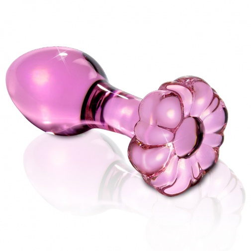Icicles kicsi üveg anál plug rózsaszín színbe, virág alakú talapzattal