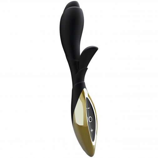Fekete/arany színű luxus szilikon vibrátor csiklóstimulálóval