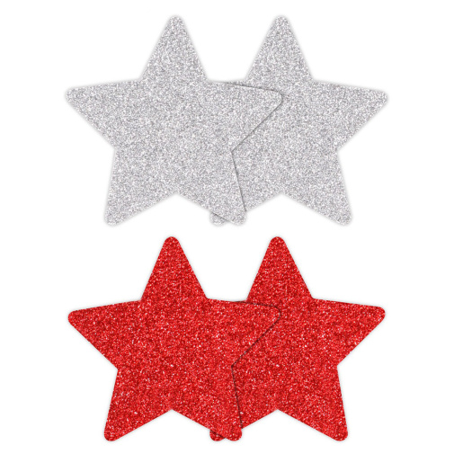 Csillag alakú mellbimbó matrica piros és ezüst 4 db