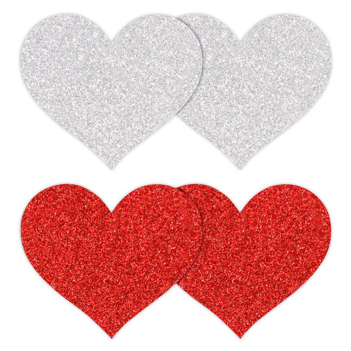 Szív alakú mellbimbó matrica piros és ezüst 4 db