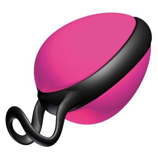 Egy rózsaszín szilikonos gésagolyó, rövid kihúzóval az orgazmus egyszerűbb elérésére
