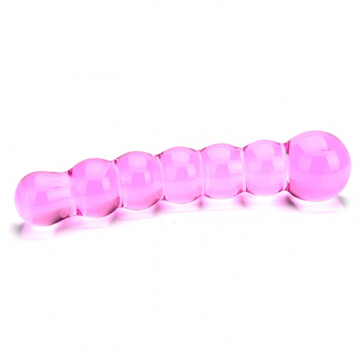 Spectrum Ribbed bordázott üveg dildó - rózsaszín