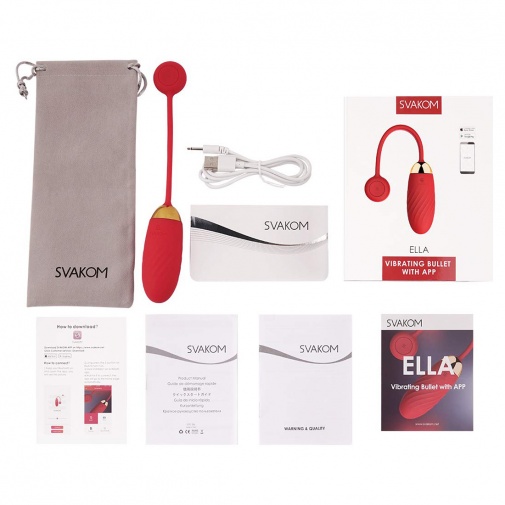 A csomag tartalma egy piros vibrotojás, töltőkábel, tárolótasak és útmutató.
