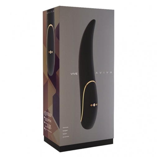 A fekete színű Vive Aviva minőségi szilikon vibrátor elegáns ajándékcsomagolása.