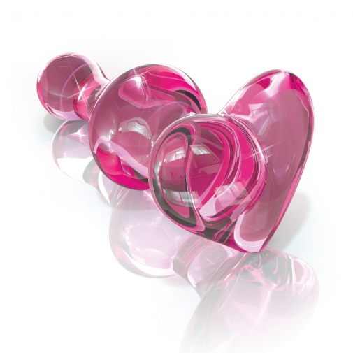 Rózsaszín, fújt üvegből készült Icicles anál plug szívecskével a végén.