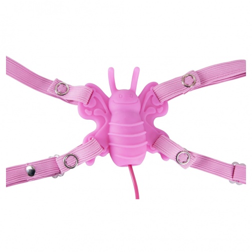 Rózsaszín pillangó kialakítású szilikon Strap-on szexuális segédeszköz a csikló stimulálására - Butterfly Strap-on.