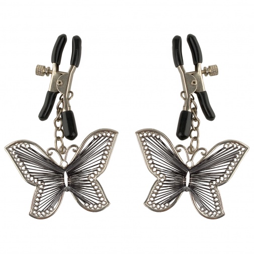 Állítható szorítással rendelkező mellbimbócsipesz szép lepkékkel kiegészítve - Butterfly Nipple Clamps