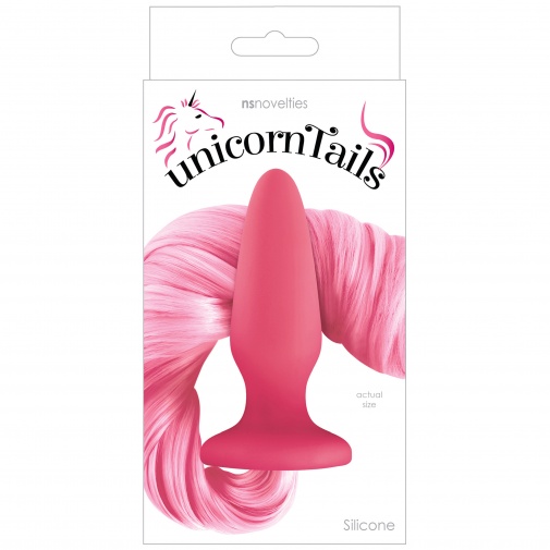 A hosszú, csillogó, unikornisfarokkal kiegésztett rózsaszín anál plug csomagolása - Unicorn Tails.