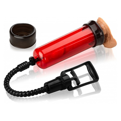 Piros színű vákuumos péniszpumpa szűkítővel.