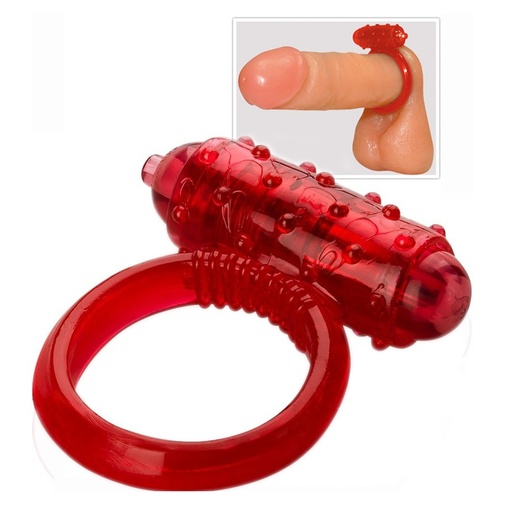 Piros vibráló péniszgyűrű kiemelkedésekkel a csikló stimulálására