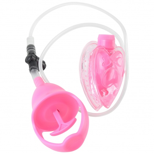 Kicsi rózsaszín vákuumos puncipumpa nők számára szív alakú vibráló tapadókoronggal.